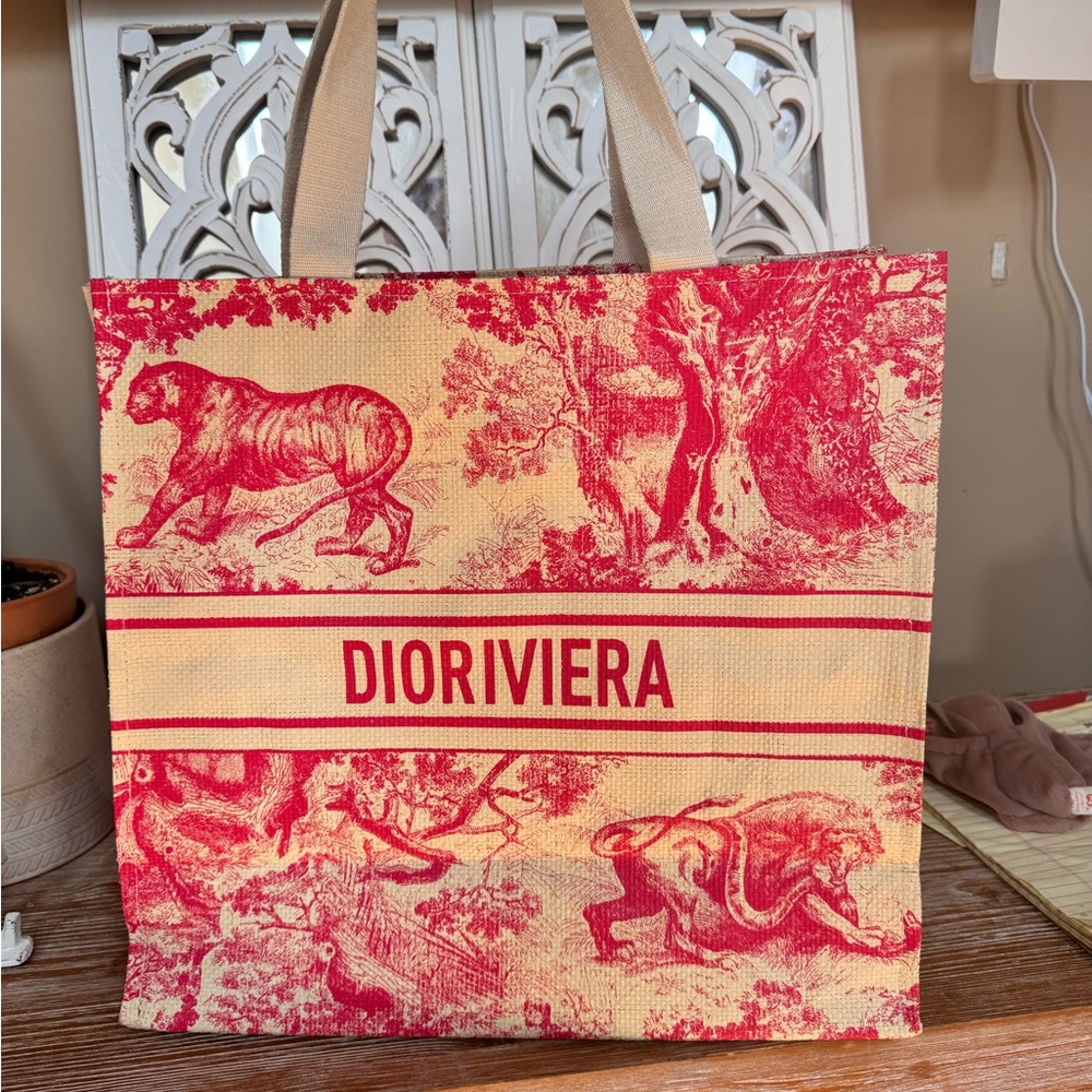 Dior Red and Cream Dioriviera Tote Bag